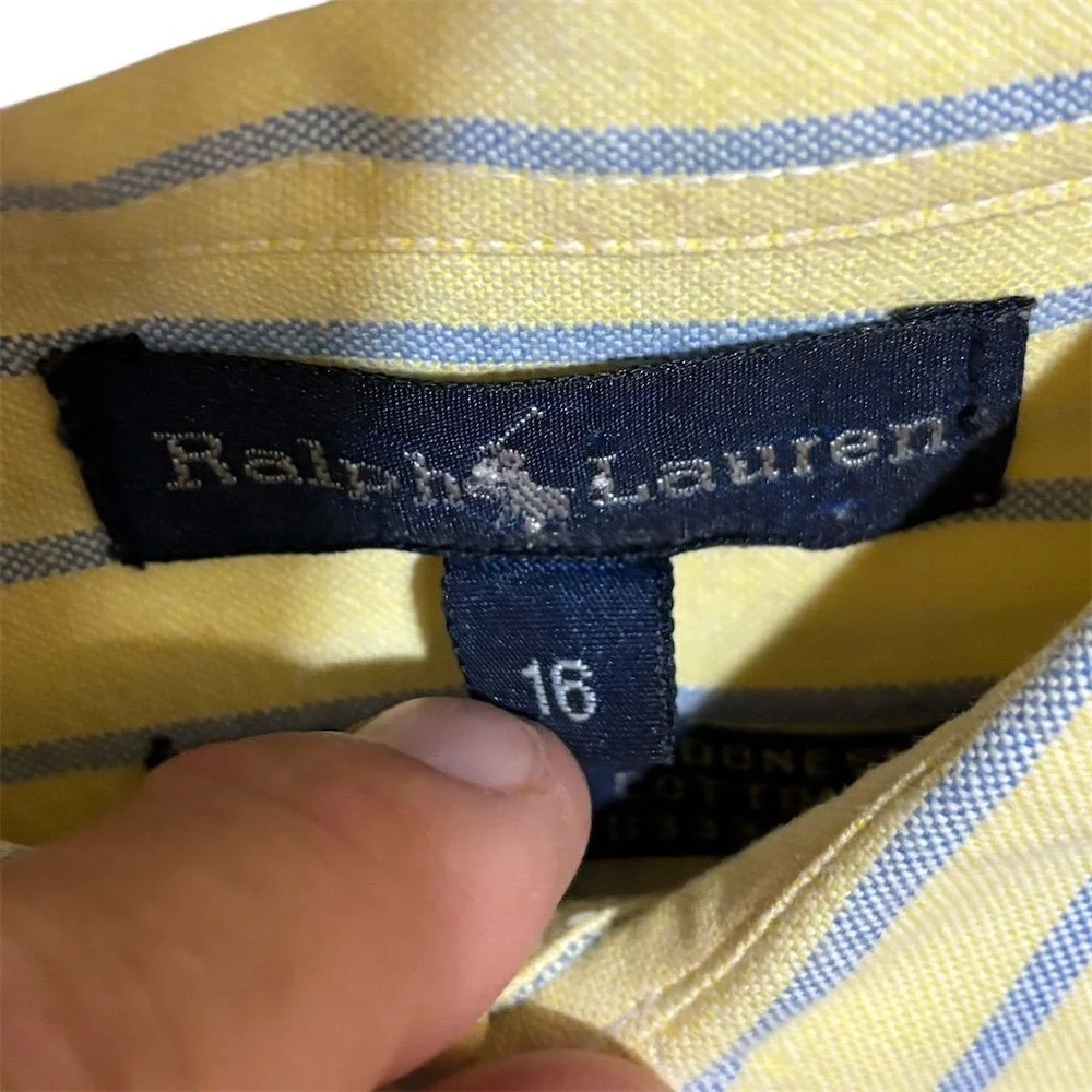 Vintage Polo Ralph Lauren Men's Striped Button-Up‎ Shirt Yellow Size 16